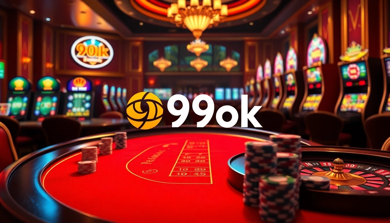 Experience the excitement of 99ok with vibrant casino elements and engaging online gambling visuals.