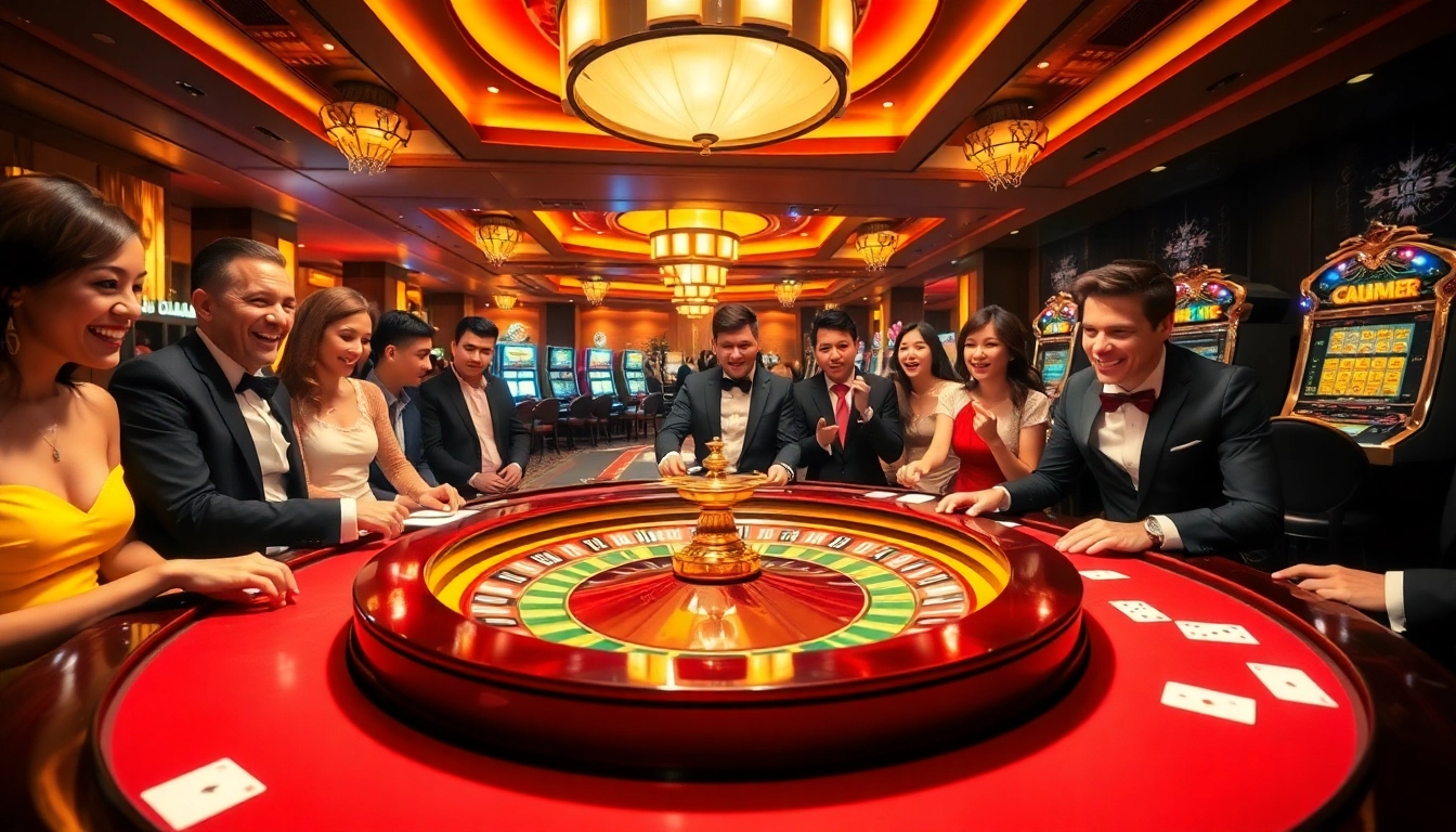Exciting casino atmosphere with players at the roulette table, highlighting Helloo88's engagement.