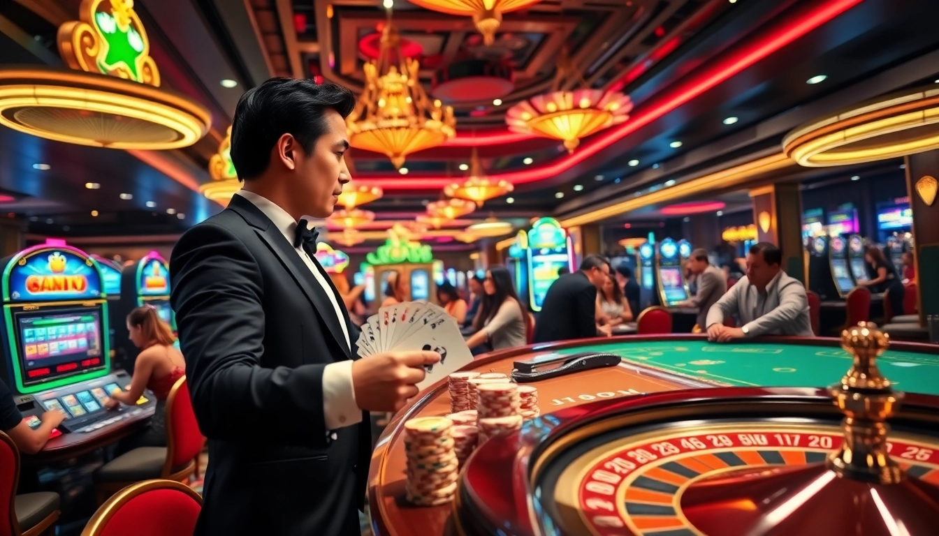 Players enjoying their experience at j88vip2 with vibrant casino tables and thrilling gameplay.