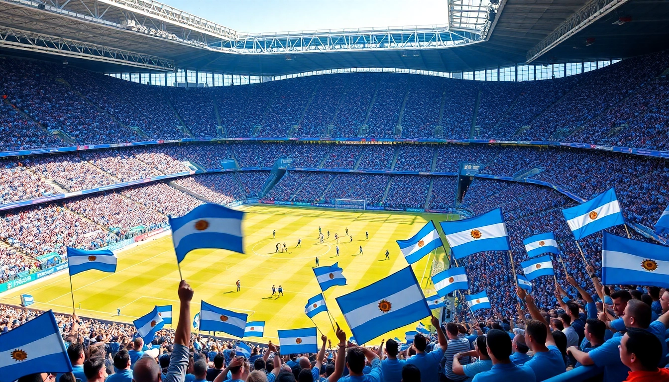 Exciting moments from the giải vô địch quốc gia argentina as fans cheer passionately in a packed football stadium.