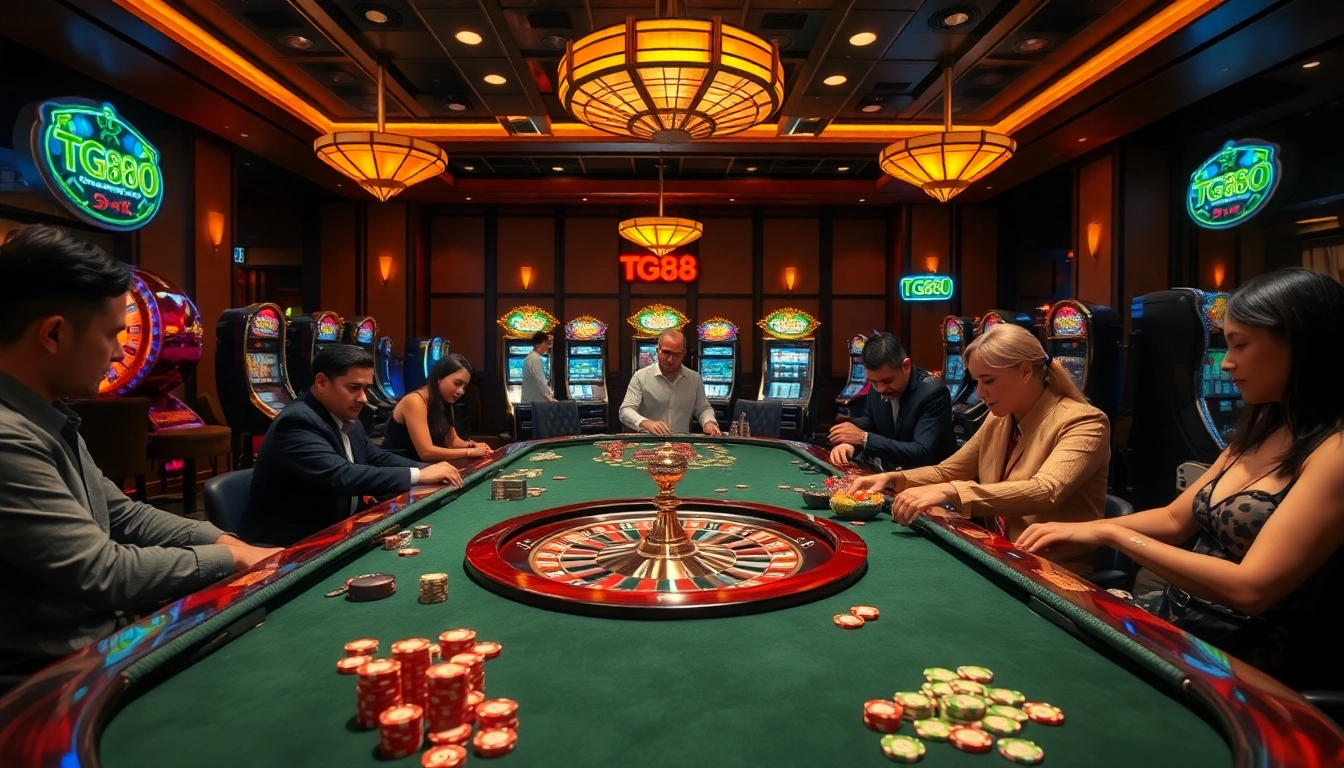 Experience high-stakes excitement at the TG88 casino table with thrilling games and vibrant decor.