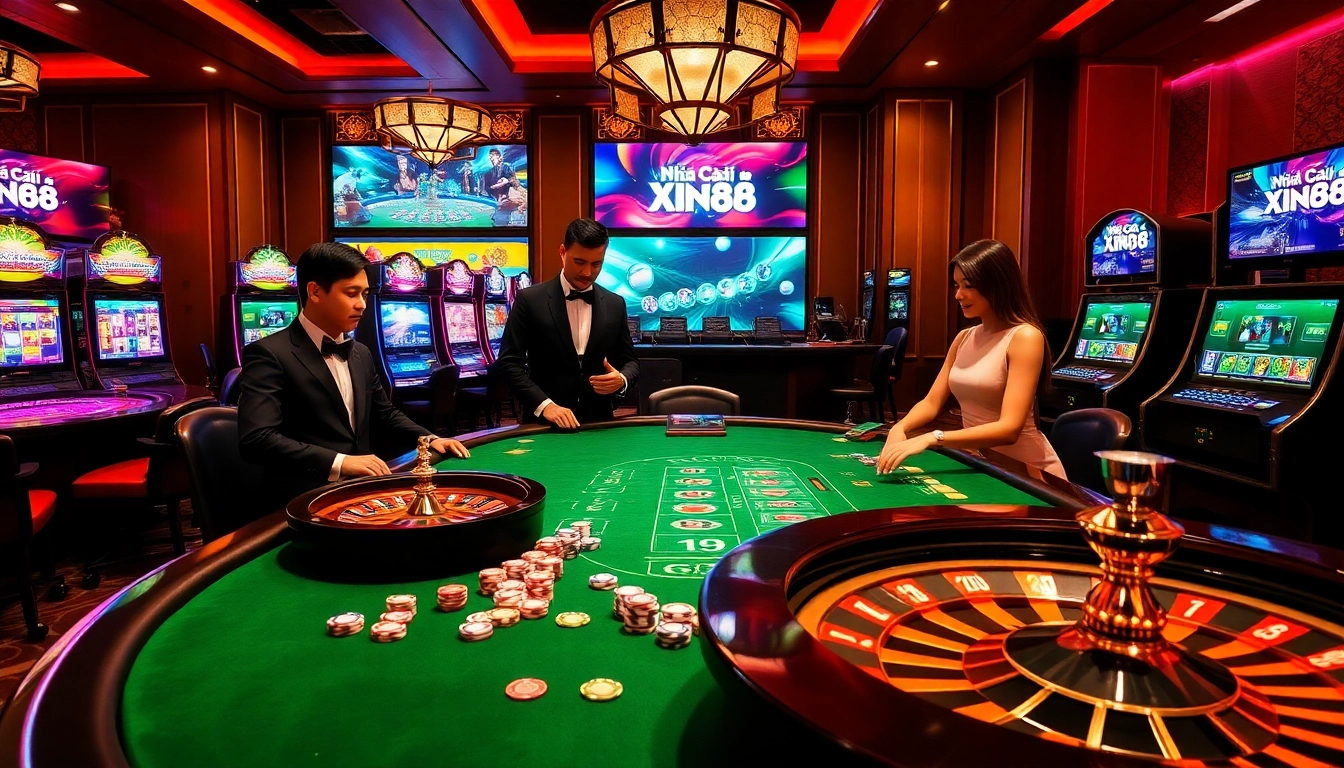 Players engaging in exciting games at Nhà Cái XIN88 casino, showcasing thrilling gambling moments.