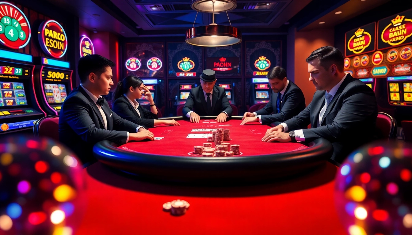 High-stakes poker action at RR88 with vibrant chips and intense players.