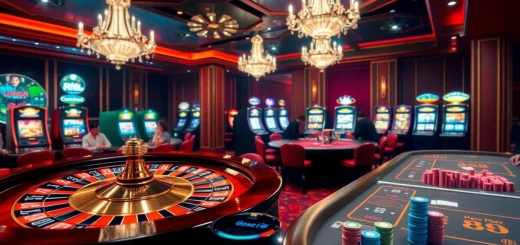 Players enjoying a vibrant gaming session at 88i casino with lively tables and bright slot machines.