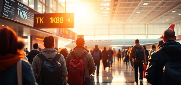 tk88 flight status at a bustling airport terminal with Turkish Airlines