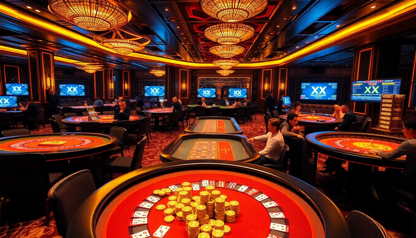 Experience the excitement of a luxury casino environment at XX 88 with vibrant gaming tables and thrilling action.