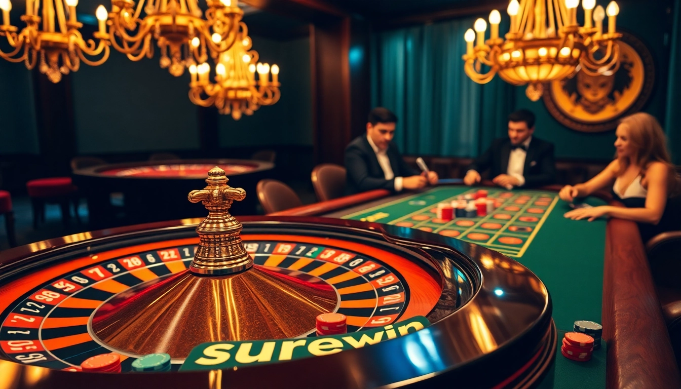 Experience the excitement of gambling at a luxury surewin casino with vibrant poker and roulette action.