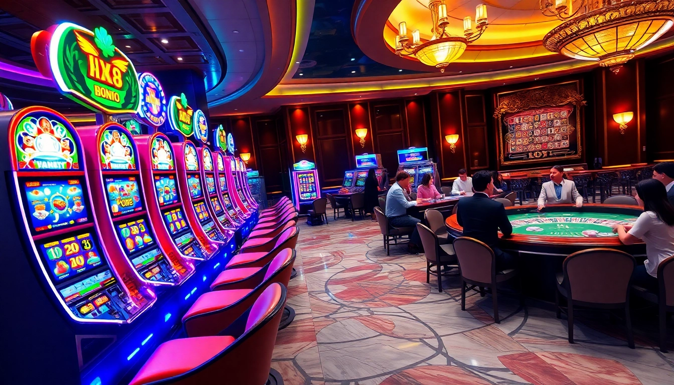 Winning excitement at XX88 Casino with vibrant slot machines and live gaming atmosphere.