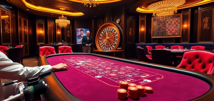 Togel China players engaged in an exciting game at a luxurious casino table with vibrant betting slips.