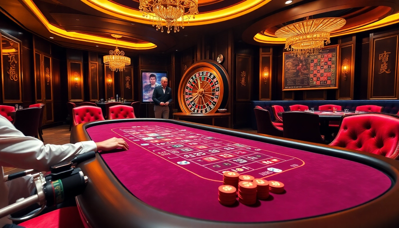 Togel China players engaged in an exciting game at a luxurious casino table with vibrant betting slips.