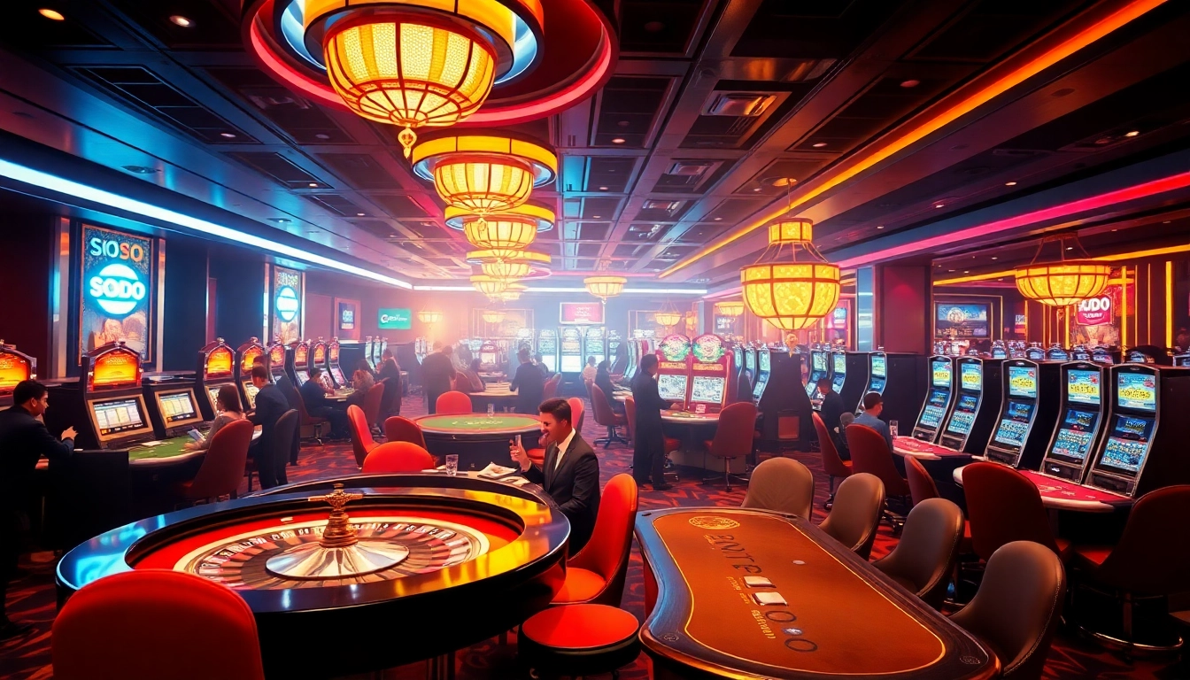 SODO CASINO guests enjoying winning moments at vibrant tables filled with roulette and blackjack.