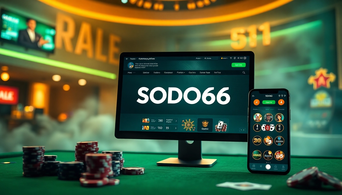 SODO66 online gambling platform interface showcasing engaging poker chips and cards.