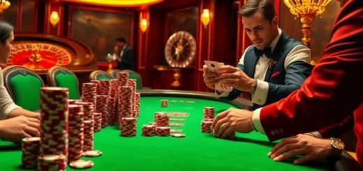 Lazadatoto poker game scene with vibrant chips and professional dealer in luxurious casino atmosphere.