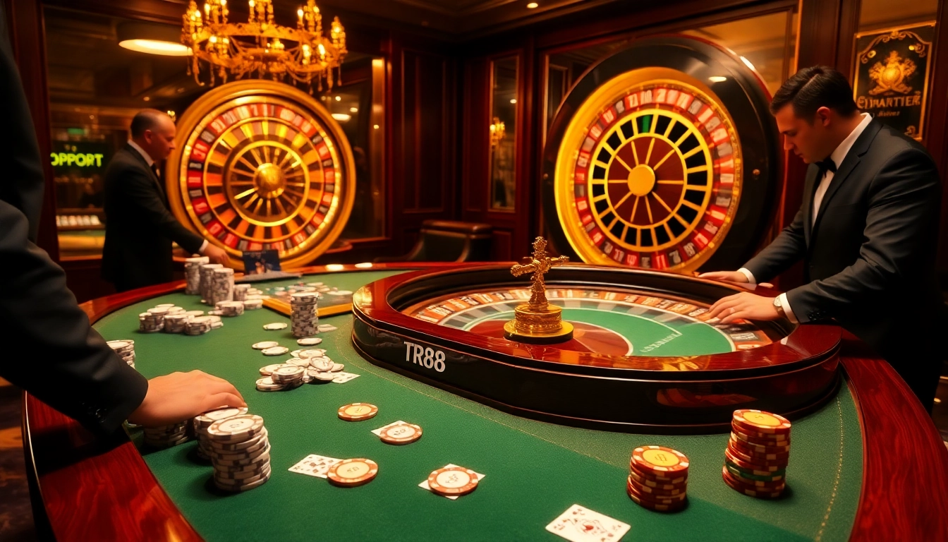Experience luxury gambling with TR88-themed casino tables, high-stakes poker, and roulette excitement.