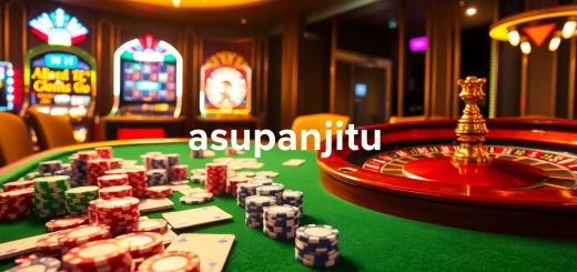 A thrilling casino setting showcasing the excitement of asupanjitu gaming with vibrant poker chips and glowing slot machines.