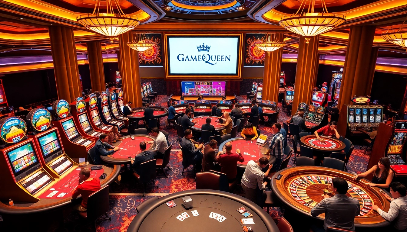 Experience thrilling gaming experiences at Gamequeen with lively casino tables and vibrant slots.