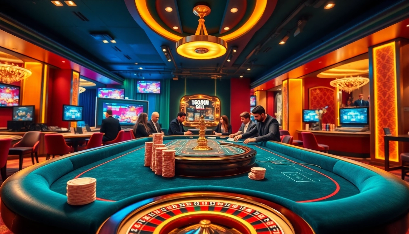 Engaging gamblers at https://ko66.fish/ with a vibrant casino scene featuring poker games and roulette.