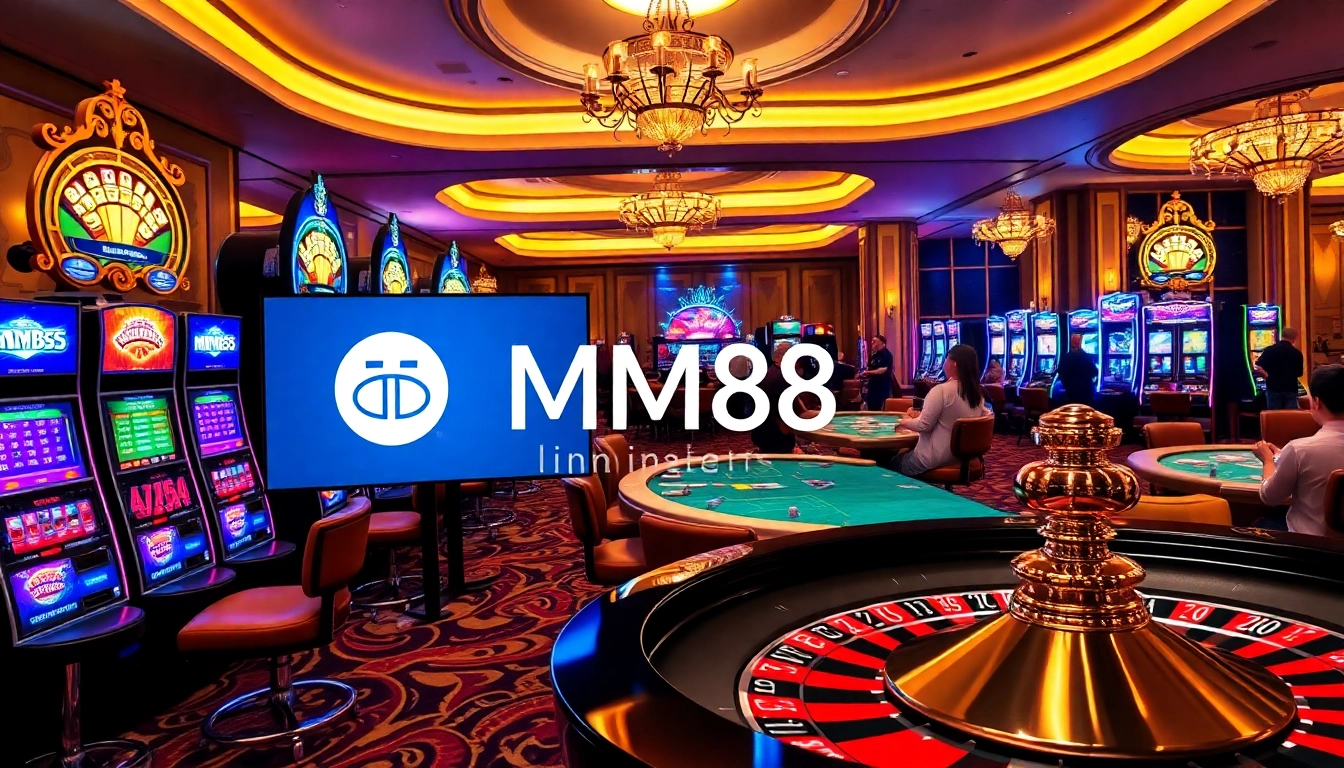 Experience the thrill of MM88 with vibrant casino games and engaged players in a luxurious setting.
