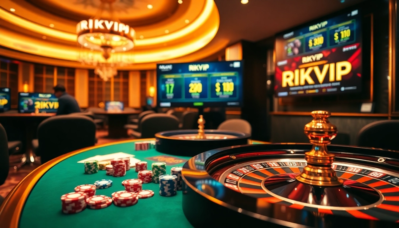 Rikvip players enjoying a thrilling gaming experience at a luxurious casino table.