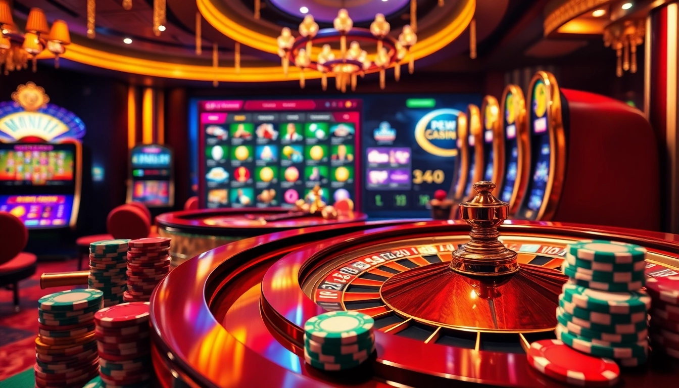 Engage with amanahtoto in a vibrant casino scene featuring roulette and slot machines.