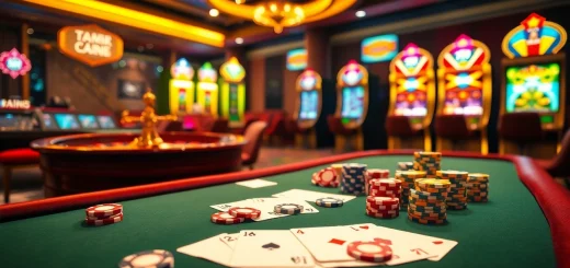 Engage with TT88's premium casino environment featuring vibrant poker chips and exciting slot machines.