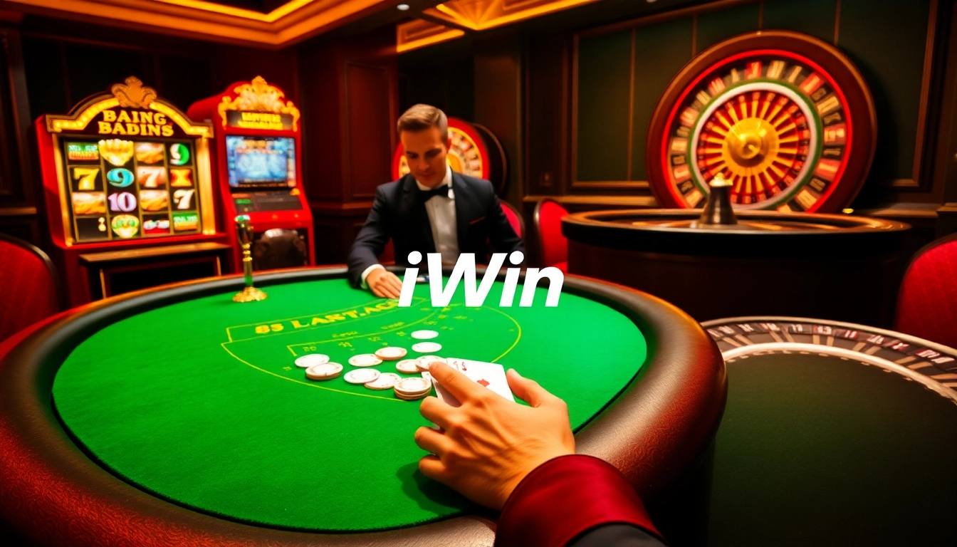 Experience thrilling gambling with iWin at a luxurious blackjack table full of vibrant chips.