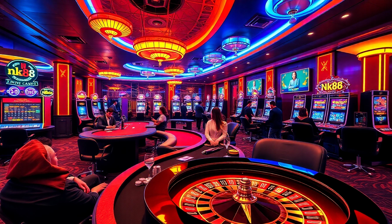 Experience nk88's thrilling casino environment with vibrant tables and sparkling games