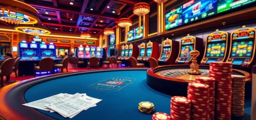 Engaging scene of F8bet online gambling interface with poker chips and roulette wheel.