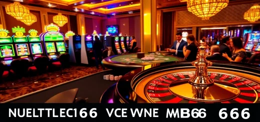 Engage with MB66 at a vibrant casino table featuring roulette, poker chips, and eager players.
