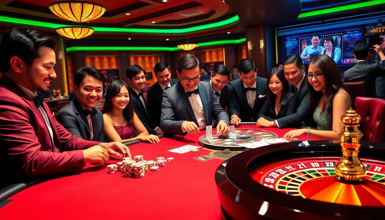 Players enjoying a thrilling AE888 casino experience with poker and roulette games.