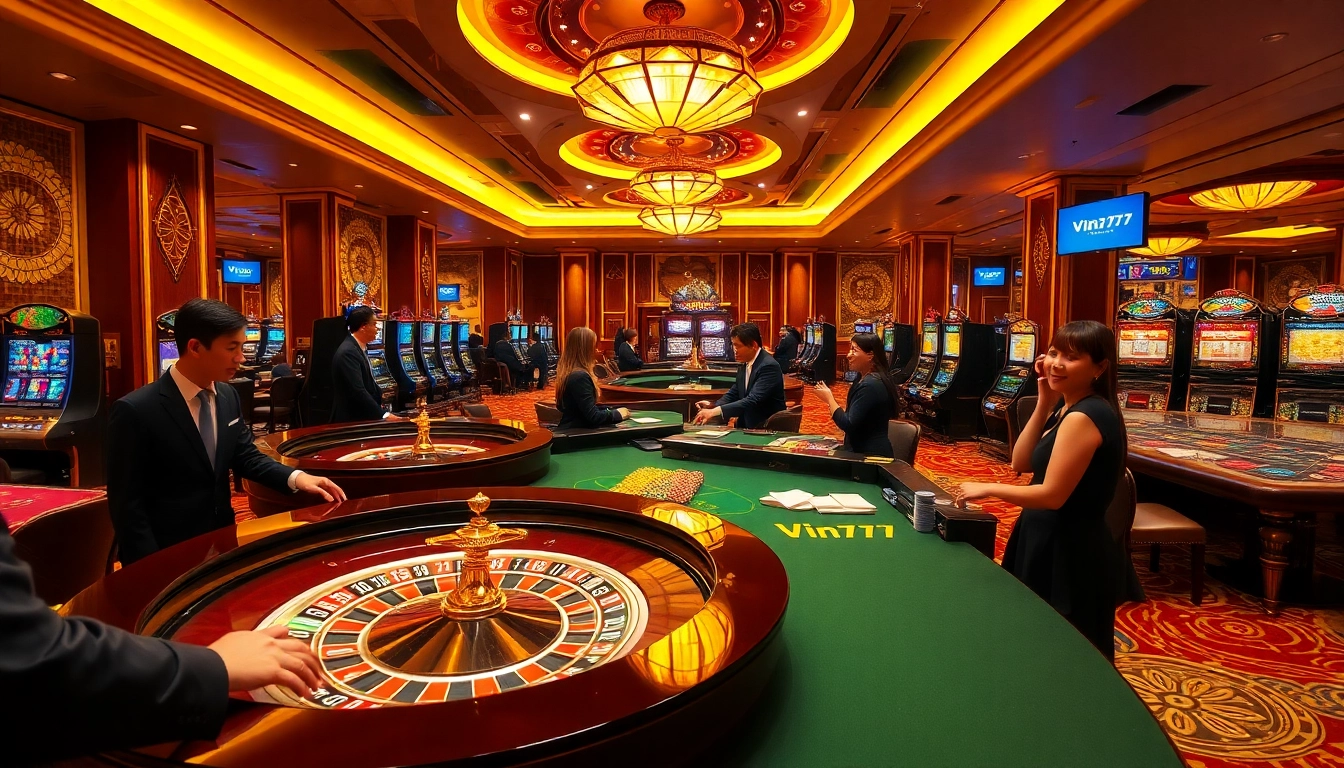 Experience the excitement of Vin777 casino with vibrant game tables and enthusiastic players.