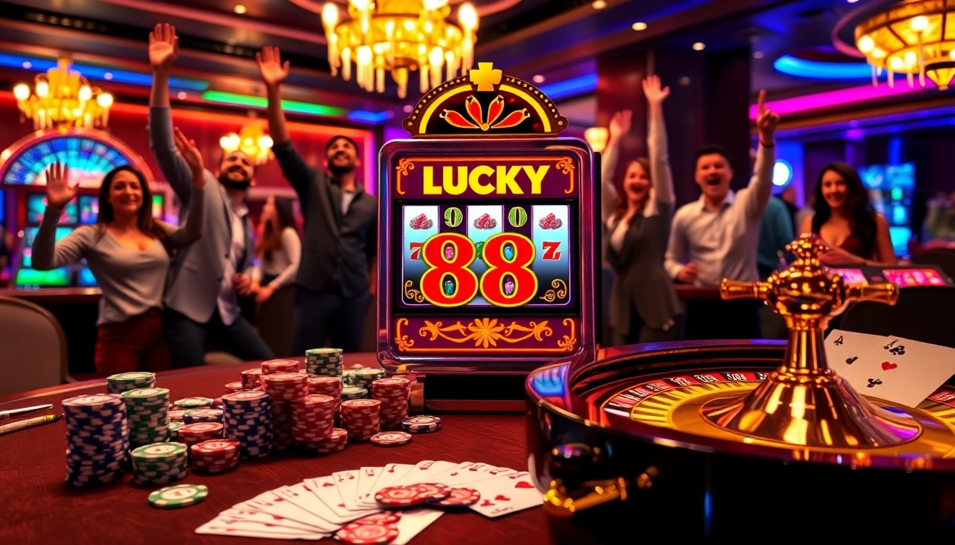 Experience the excitement of Lucky 88 slot with vibrant casino elements showcasing luxury.