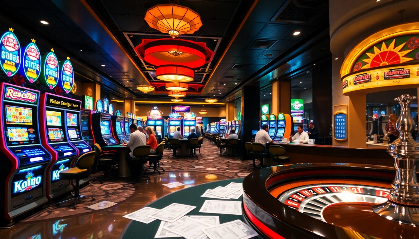 K88 casino floor featuring vibrant slot machines and an exciting roulette wheel.