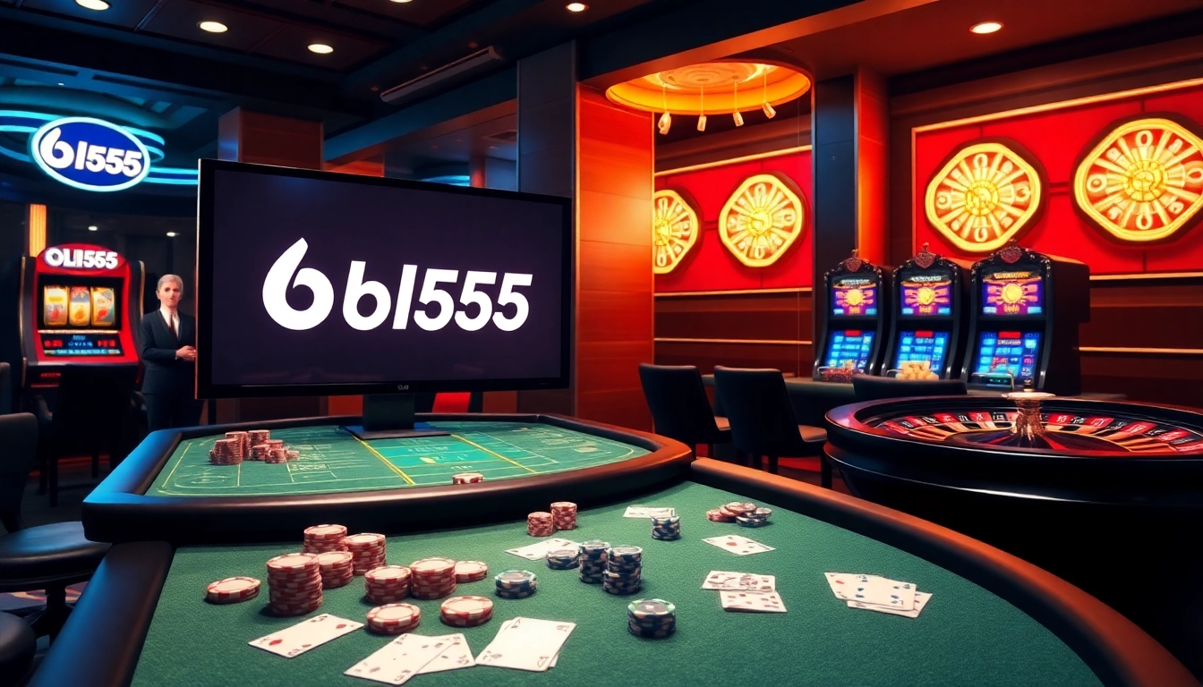 Experience the thrill of winning at bl555 with vibrant casino elements capturing poker, slots, and roulette excitement.