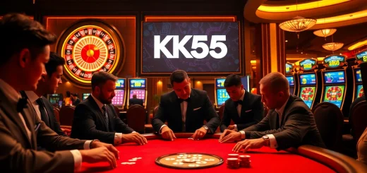 Experience KK55 with glamorous poker action at a high-stakes casino table.