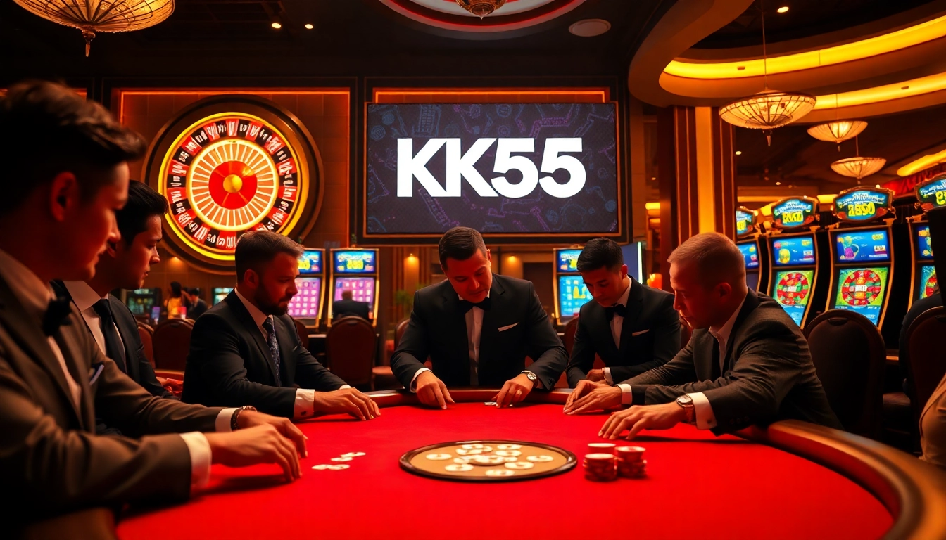 Experience KK55 with glamorous poker action at a high-stakes casino table.
