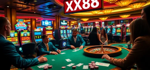 High-stakes game at XX88 casino, featuring poker chips and players in action.