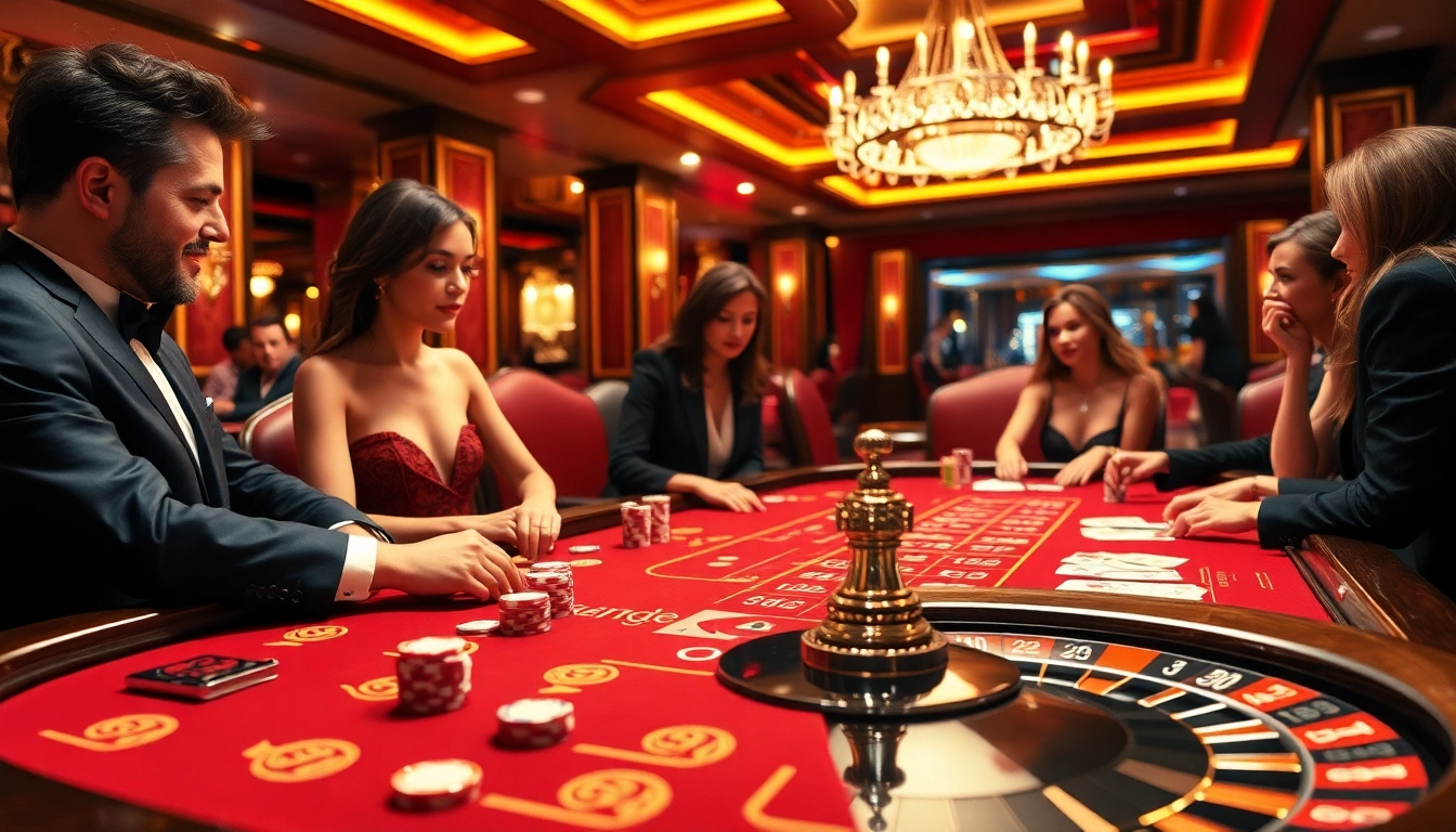 Players enjoying a thrilling game at a premium casino table with gamequeen branding.