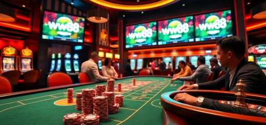 Engaged players at a luxurious poker table in a vibrant online casino scene representing ww88.