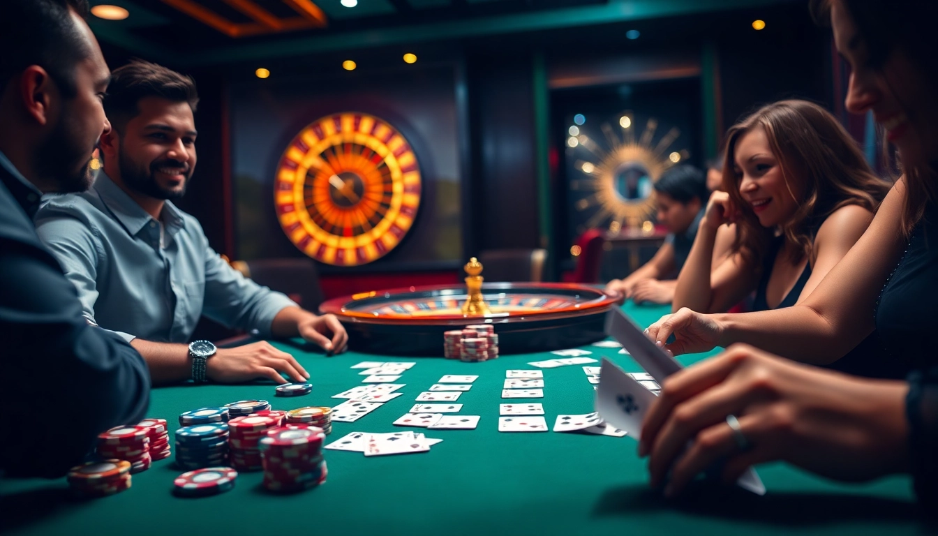 Engaging online poker experience with Dominoqiu chips and cards on a luxurious casino table.