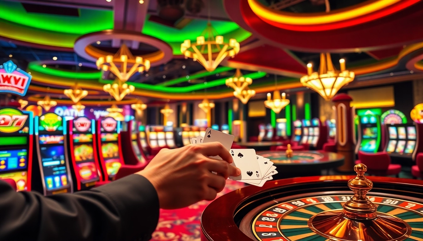Engage with the akun demo interface while playing vibrant slot machines at a luxury casino.