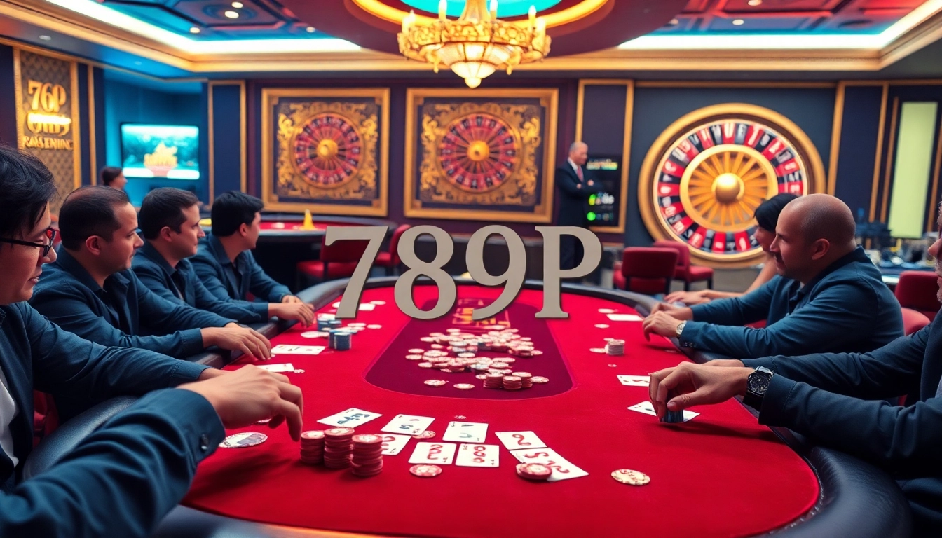 Intense action at the 789P casino table with players engaged in poker and roulette.
