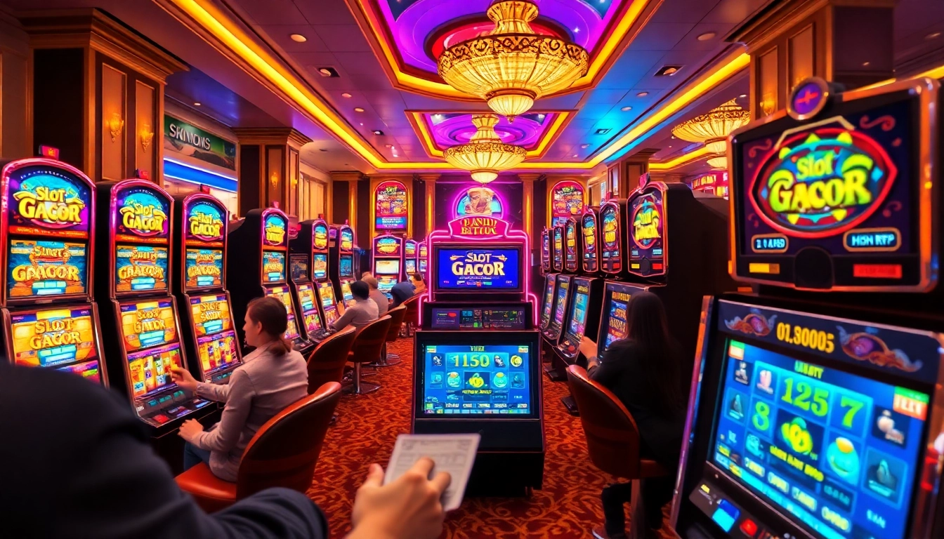 Players enjoying interactive Slot Gacor machines with vibrant graphics and high RTP experiences.