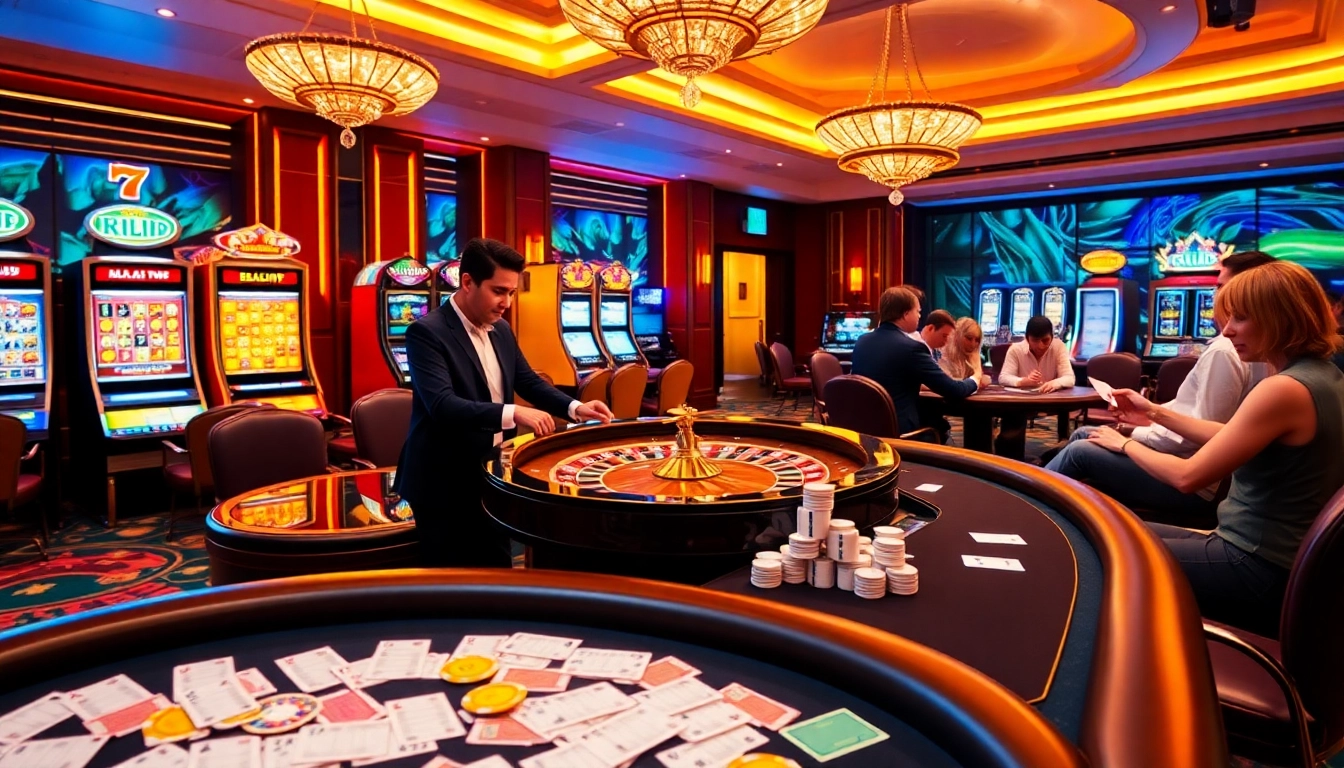Experience thrilling gameplay at 789P, featuring a luxurious casino scene with engaging dealers and vibrant slot machines.