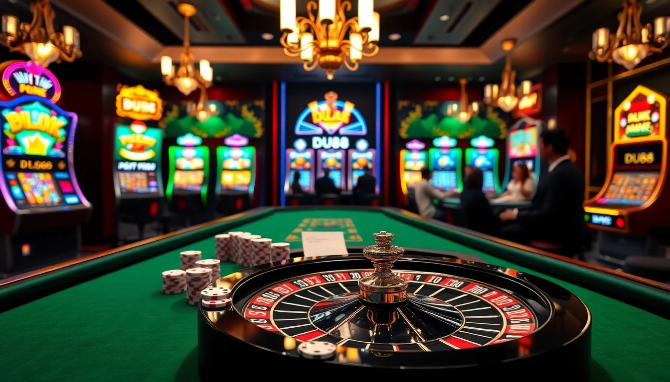 Experience the excitement of DU88 with vibrant roulette, poker, and slot games in a luxurious casino.