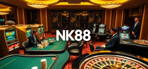 Playing poker at NK88's luxury online casino with vibrant chips and a spinning roulette wheel.