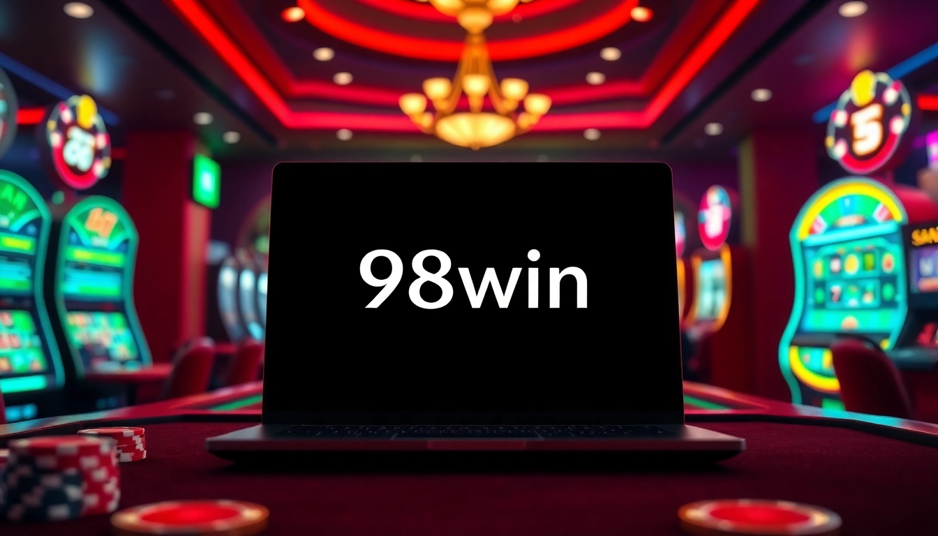 Logging into 98win for an exciting online casino experience with vibrant gaming elements