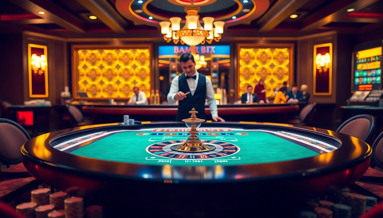 Players engaging at a vibrant casino table showcasing 8kbet.ink online gambling features.