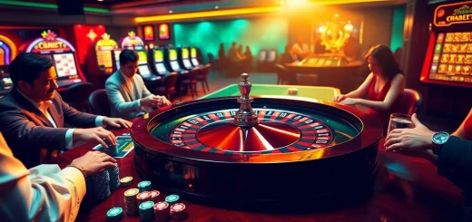 Engage in the thrilling atmosphere of a luxurious casino, showcasing Ketquaxoso with roulette tables and excited players.