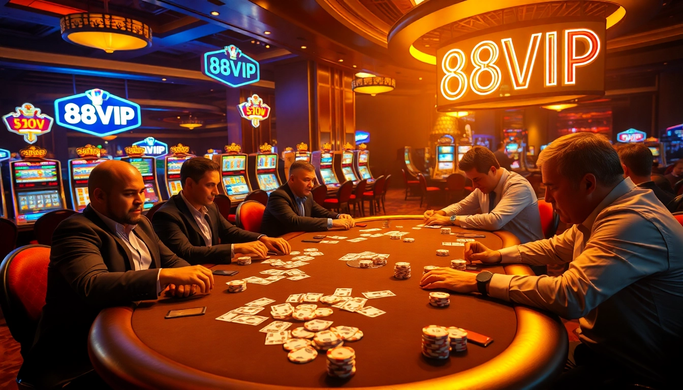 Professional players enjoying a high-stakes game at 68VIP casino with luxurious ambience.